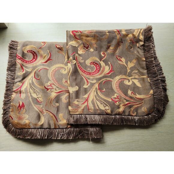 PILLOW SHAMS/COVERS-SHAVEL-Square-Rich Colors-Gold Red-Fringe Edge-26"x26" - Picture 5 of 14